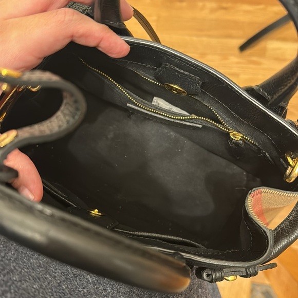 Burberry Black/Beige Leather and House Check Fabric Small Banner Tote - Picture 10 of 11